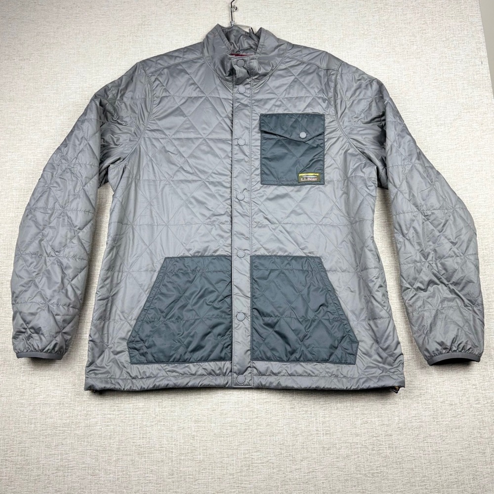 LL Bean Mens XXL Tall Quilted Shirt Jacket Gray Insulated Snap Front 518107